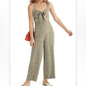Madewell Green Daisy 70s Floral Print Cut Out Bust Cropped Jumpsuit Size 0